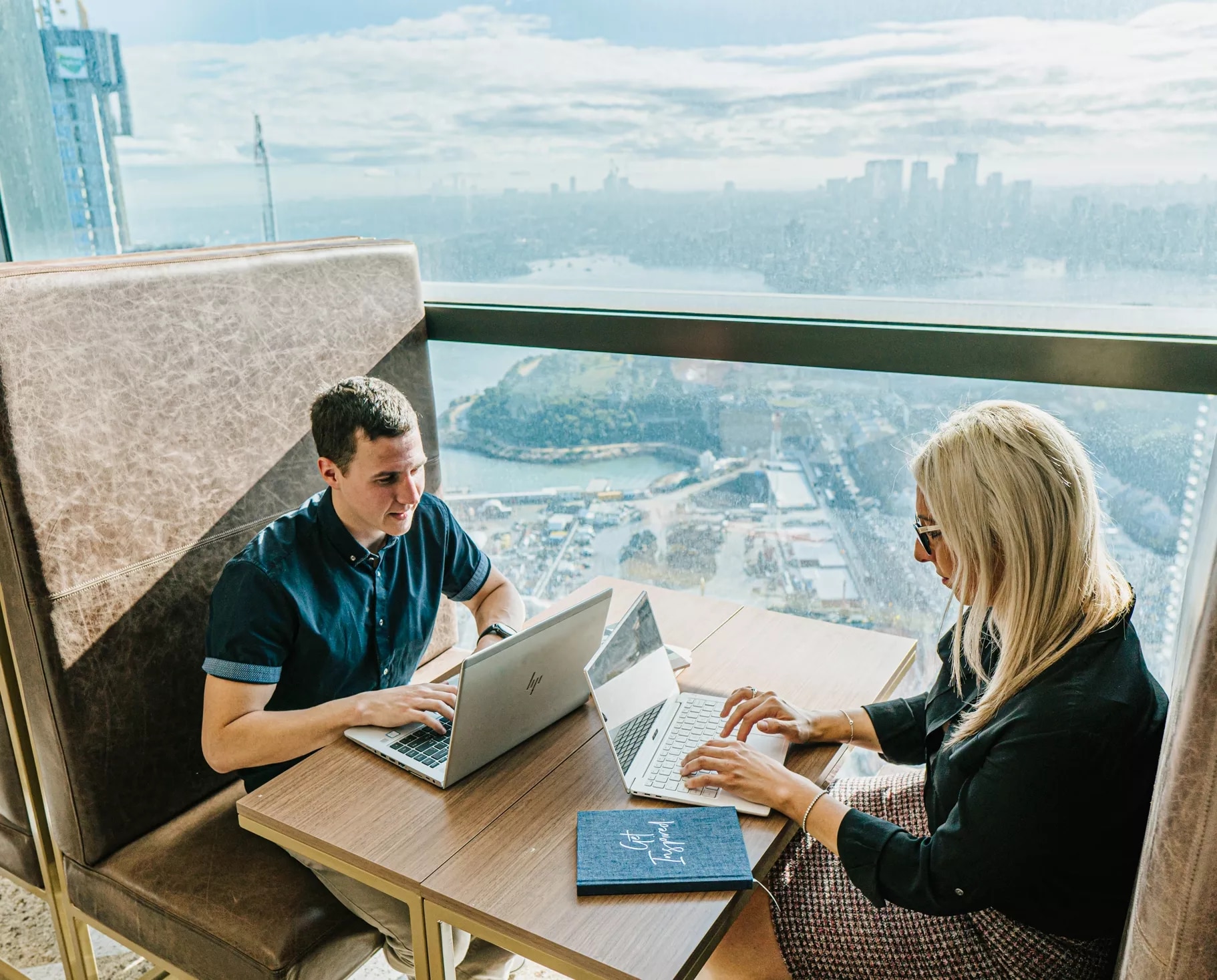 close up on people working in a coworking space with an impressive view in Barangaroo, tower 1